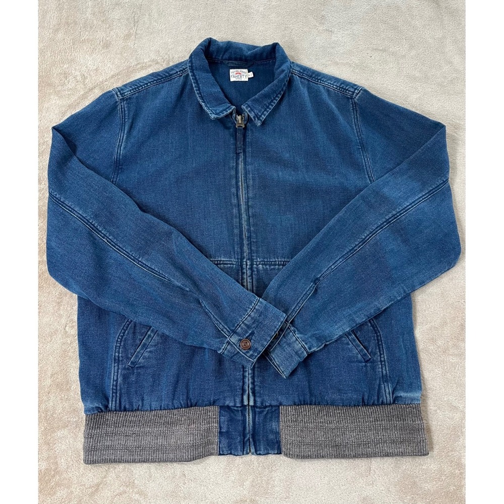 Faherty brand Bomber Car Coat Jacket Men's XL Blue Denim Full Zipper EUC